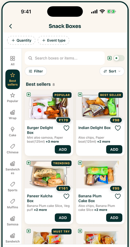 Ready snack boxes in the Tidbeat app